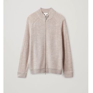 COS Merino Zip-up Cardigan In Beige Melange L